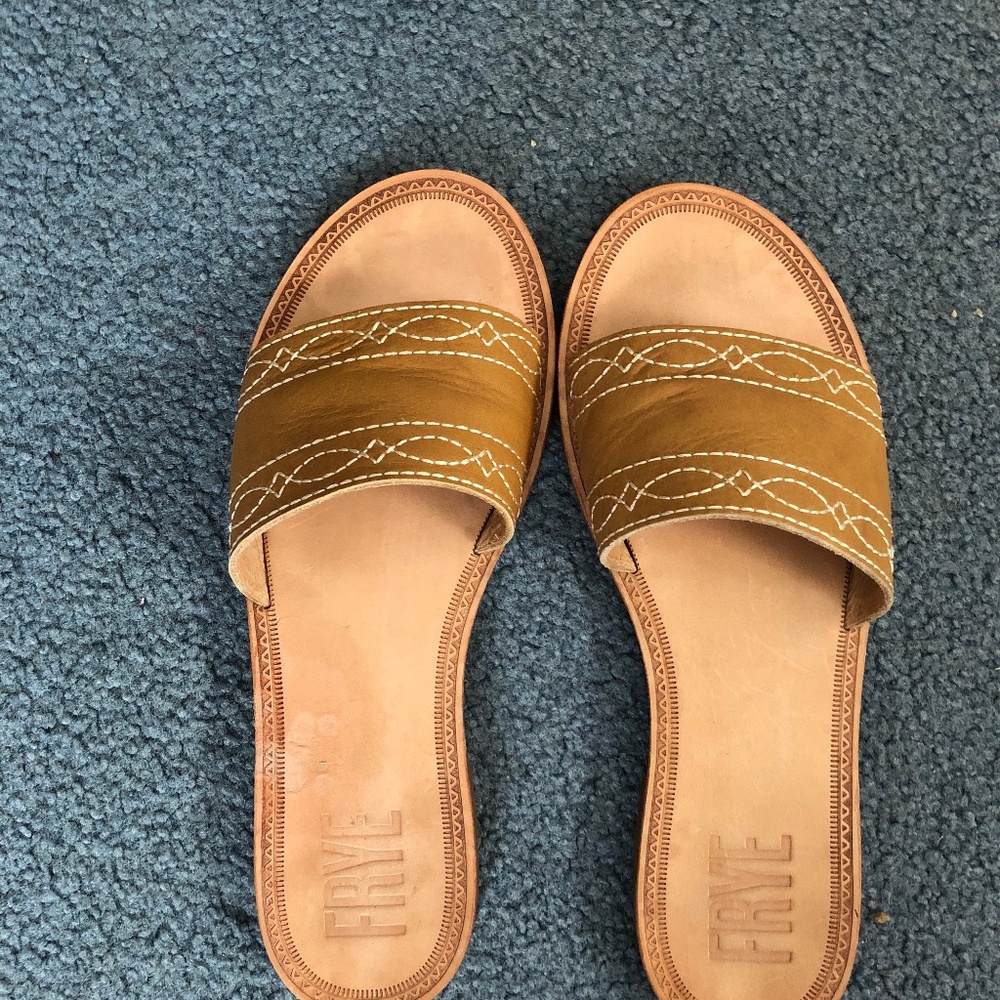 Frye genuine women’s embroidered leather slides